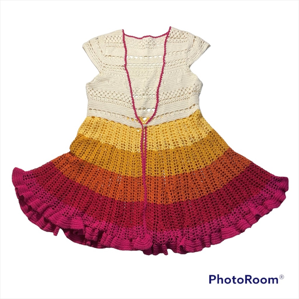Crochet Multi Color Front Open Vest Size S - image 1